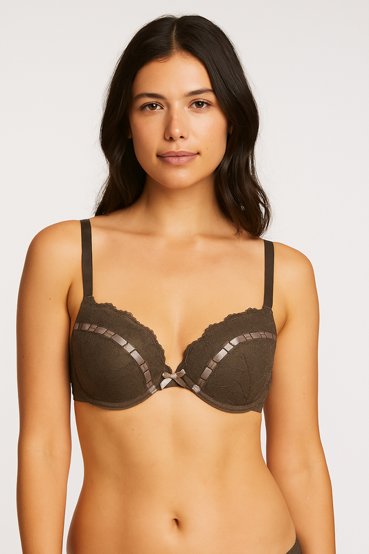Olive Satin Double Padded Bra