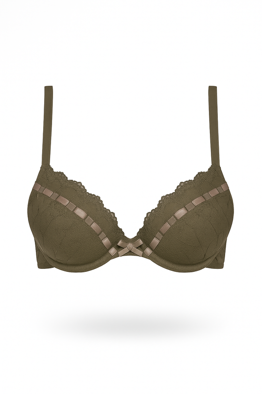 Olive Satin Double Padded Bra